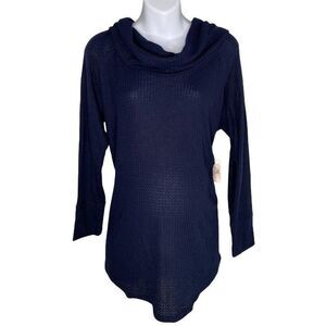 Jessica‎ Simpson Maternity Cowl-Neck Thermal Top Women's XL Navy Blue Soft Cozy